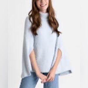 MerSea‎ Chalet Sweater Poncho Ice powder blue thick cozy silky mock neck luxury